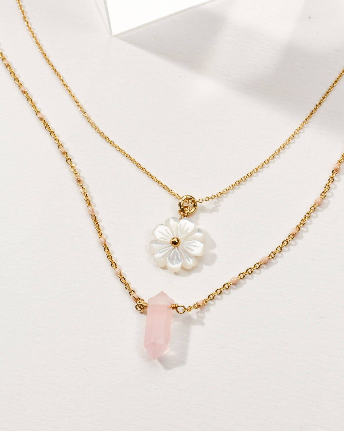 Blooming Crystal Layered Necklace Set - Rose Quartz Jewelry