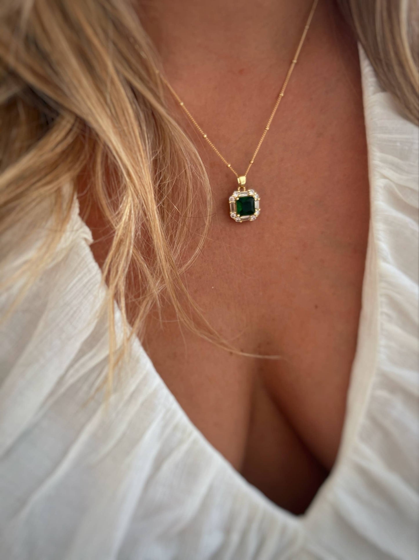 Emerald City Green Satellite Gold Filled Necklace