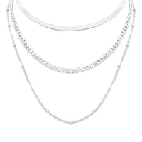 1-4-3 Silver Triple Layered Necklace for Effortless Style