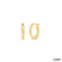 10K Solid Yellow Gold Light Weight 2mm Tube Hoops 12mm