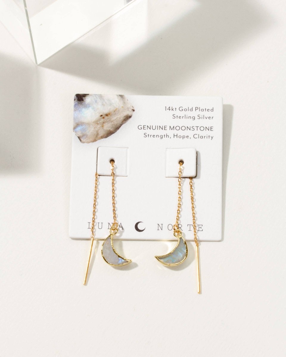 14K Eclipse Threader Earrings Moonstone