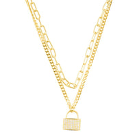 14K Gold and Crystal Padlock Necklace