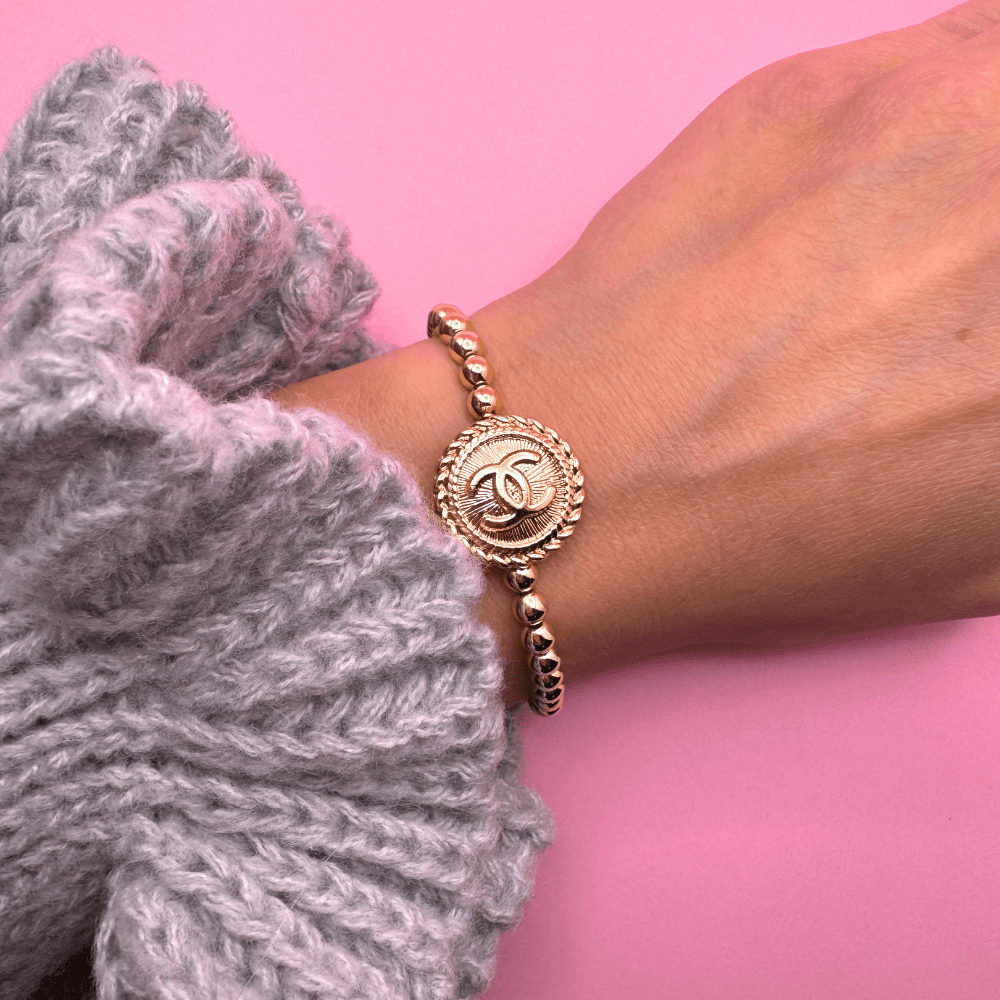 14K Gold Filled 5mm Beaded Chanel Bracelet 6.5 Inch Elegant Accessory