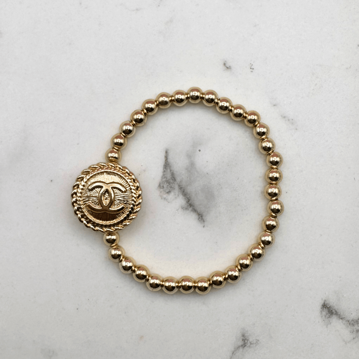 14K Gold Filled 5mm Beaded Chanel Bracelet 6.5 Inch Elegant Accessory