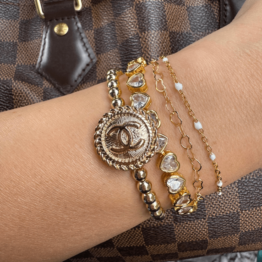 14K Gold Filled 5mm Beaded Chanel Bracelet 6.5 Inch Elegant Accessory