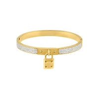 14K Gold Plated Padlock Bangle with Pave Crystals