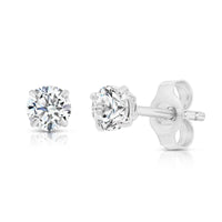 14K Solid White Gold CZ Stud Earring with Secure Push-Back 6mm