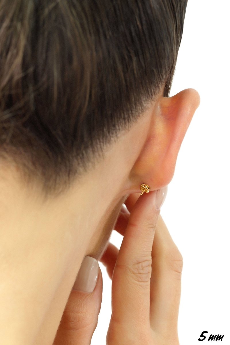 14K Solid Yellow Gold CZ Stud Earring with Secure Push-Back 7mm
