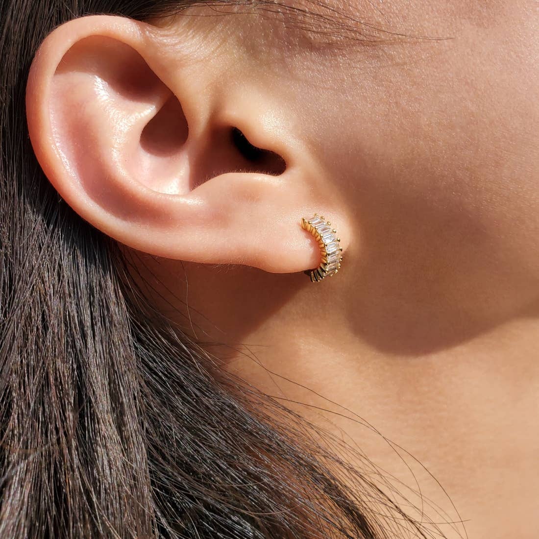 18K Baguette 10mm Huggie Earrings - Red Bird Road