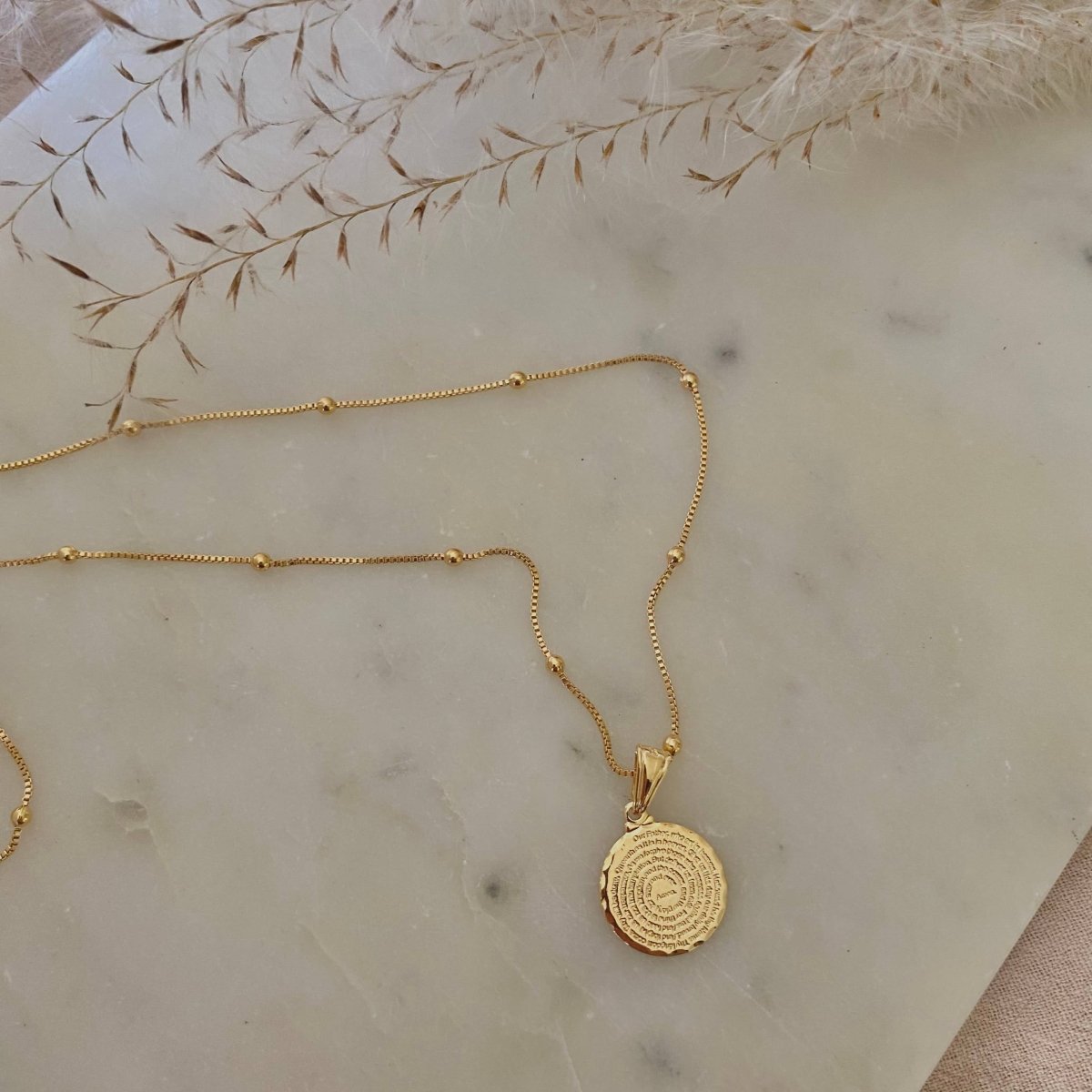 18K Our Father Prayer Coin Charm Necklace - Red Bird Road
