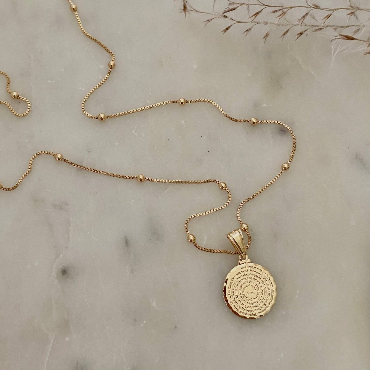 18K Our Father Prayer Coin Charm Necklace - Red Bird Road