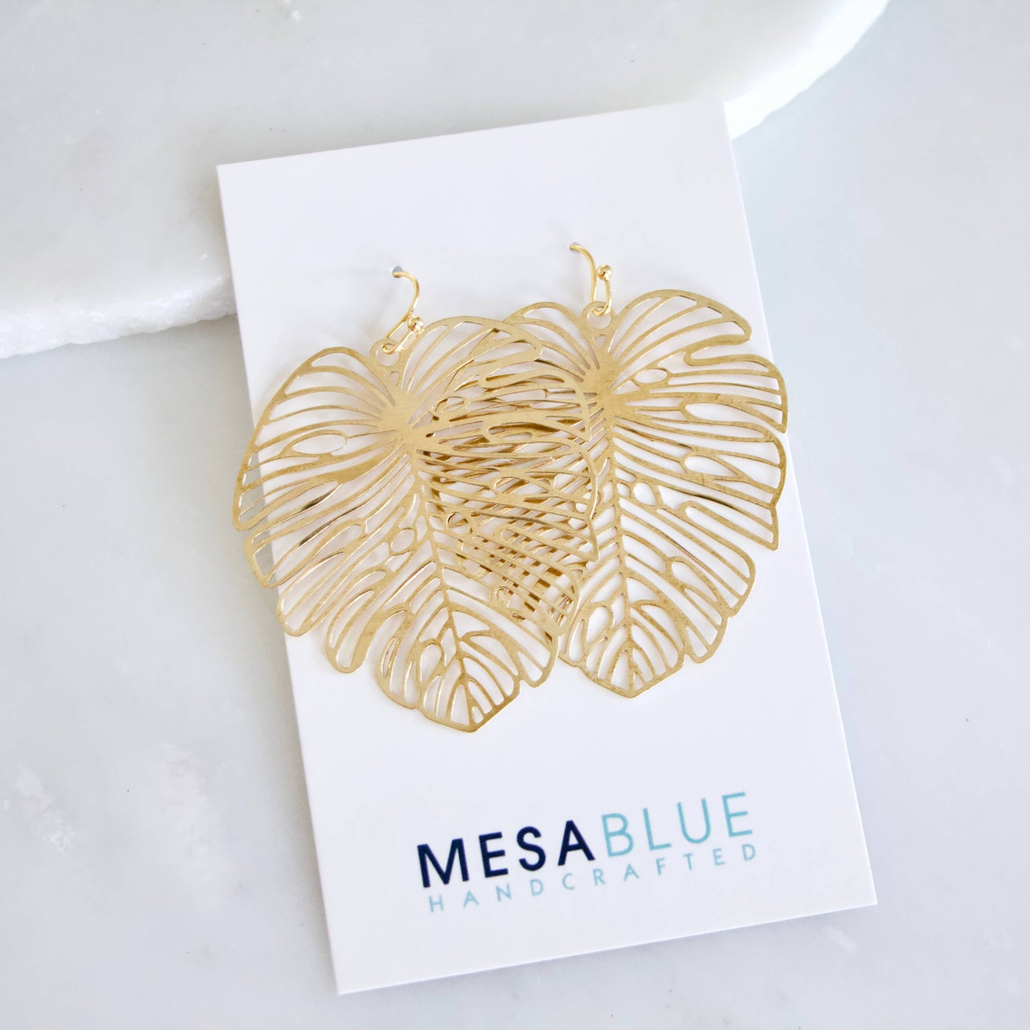 Melanie Monstera Leaf Earrings in Gold Plated Design