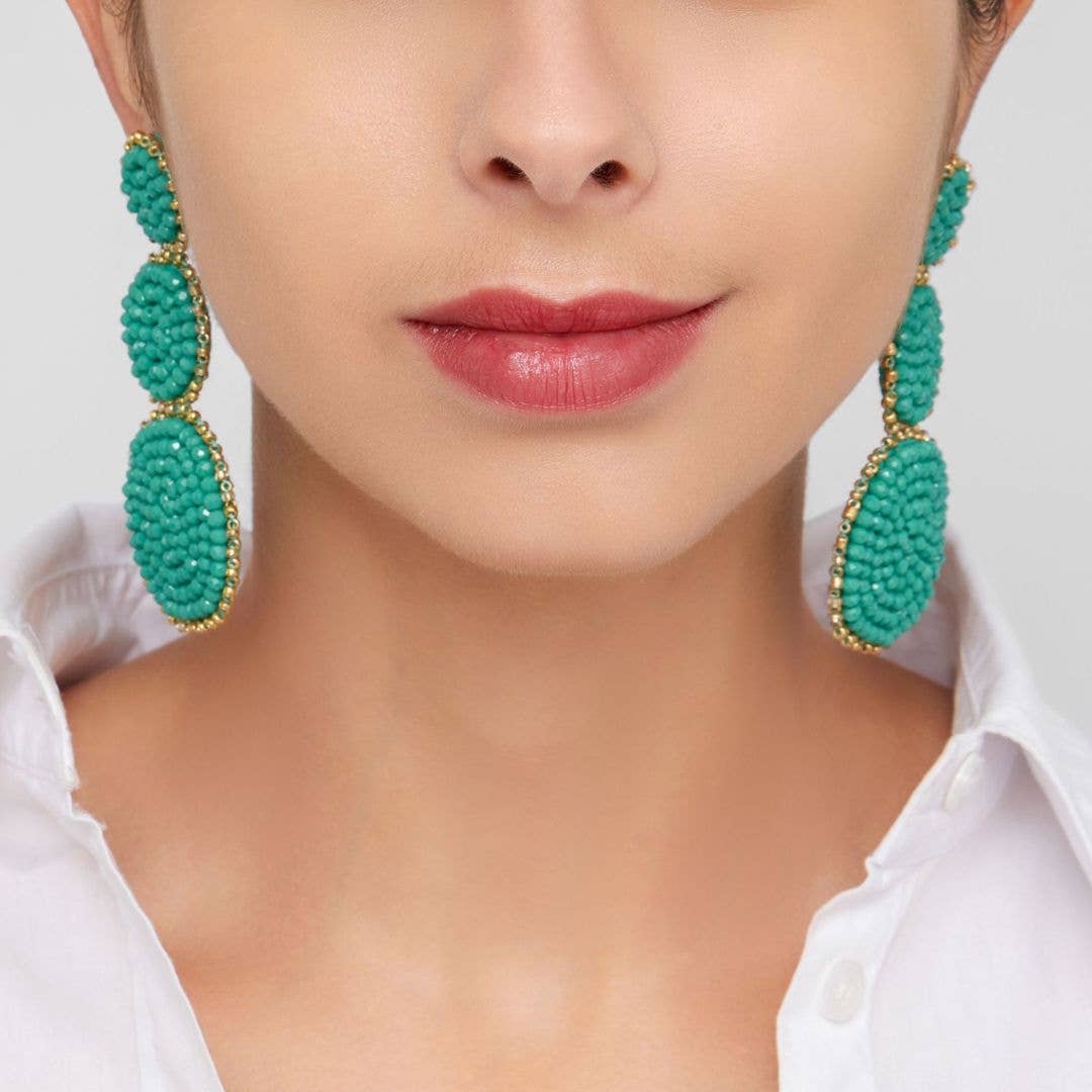 Talk of the Town Green Beaded Drop Earring in Gold
