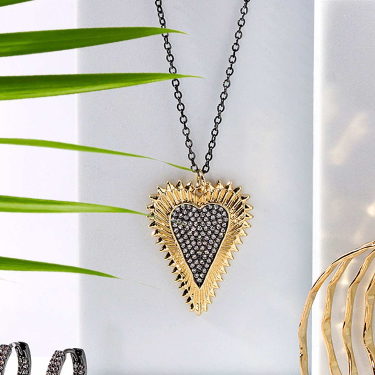 Opposites Attract Two-Tone Pave Heart Pendant Necklace