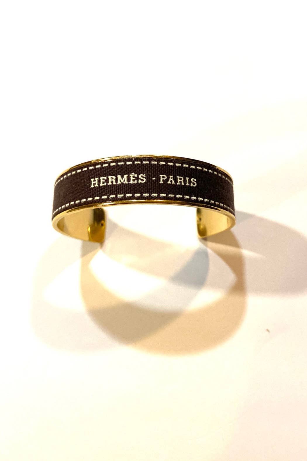 Hermes Inspired Upcycled Cuff Bracelet With Brown Ribbon
