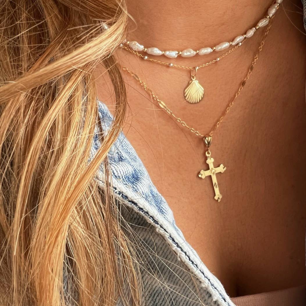 Risen Religious Cross Necklace Gold Filled Sterling Silver-yellow gold