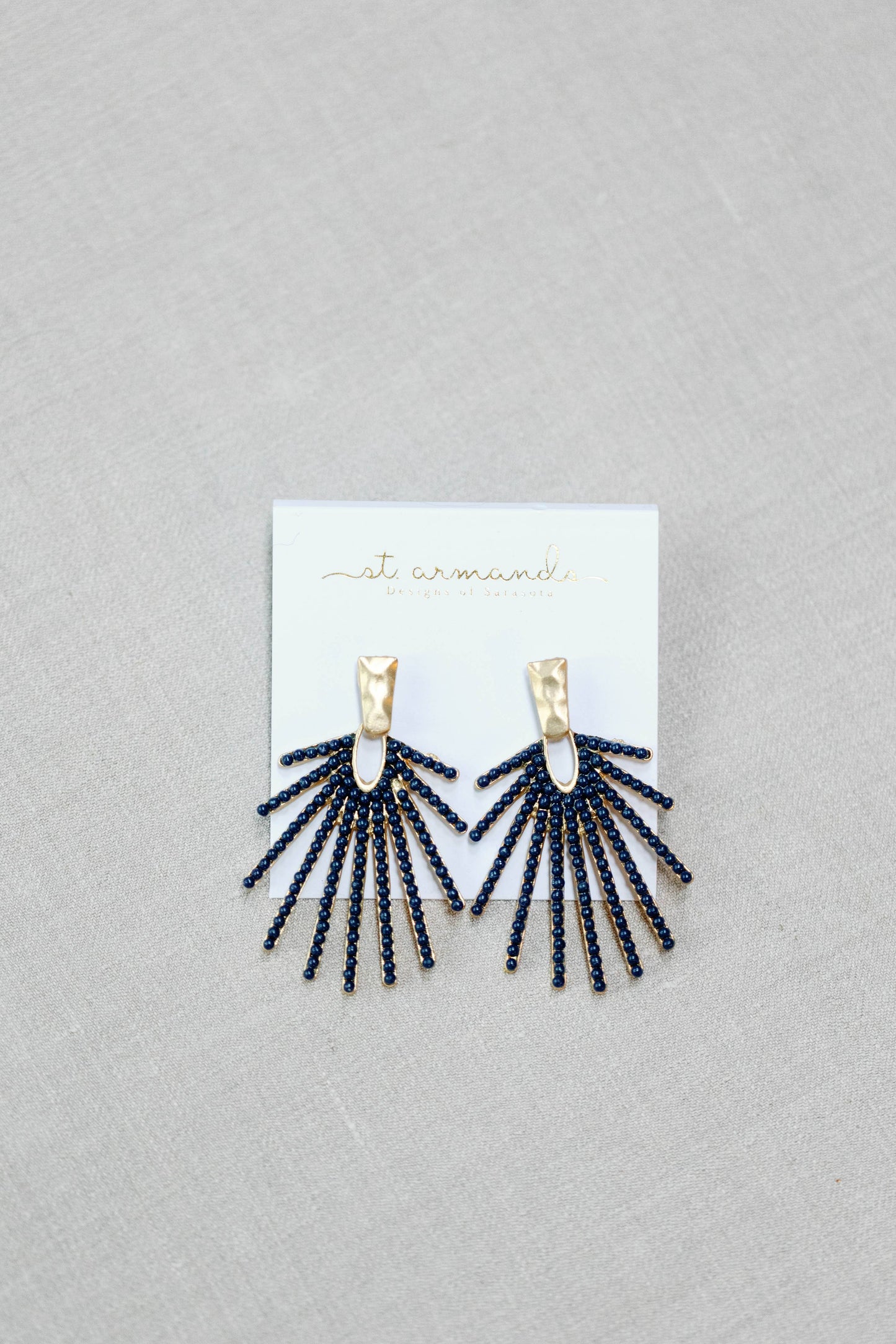 Navy Sunburst Statement Drop Earrings for Bold Style