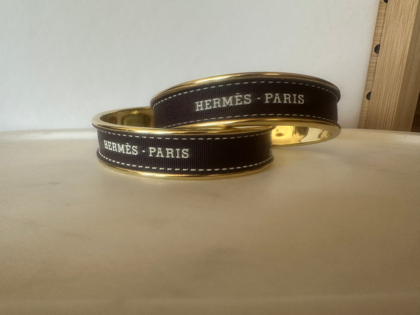 Hermes Inspired Upcycled Cuff Bracelet With Brown Ribbon