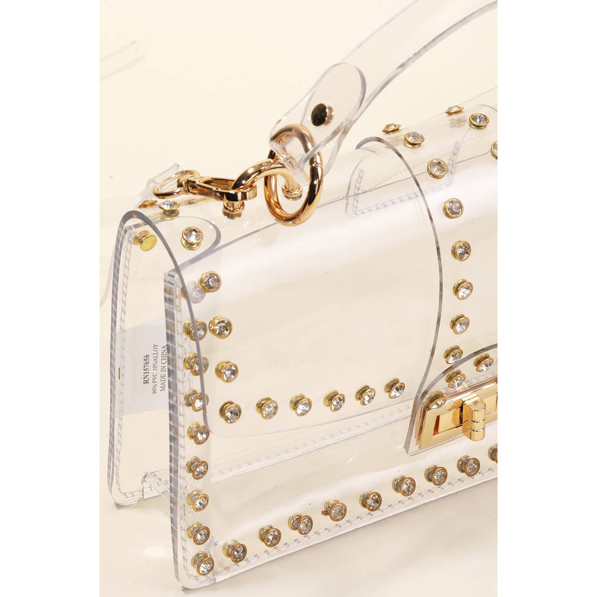 She's a Winner Gold Rhinestone Studded Clear Stadium Bag