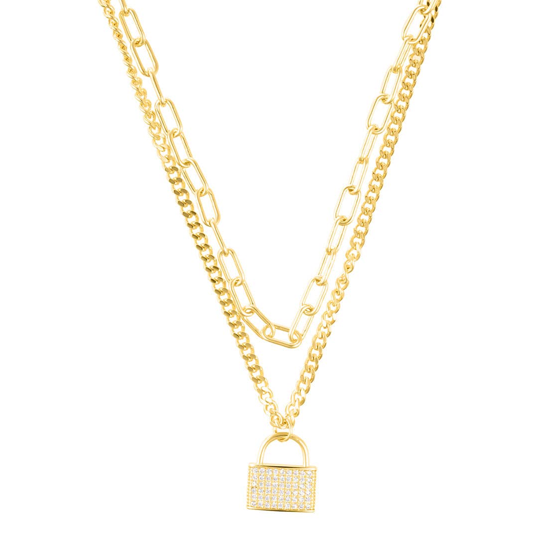 Locked in 14K Necklace with Crystal Embellishment Chains