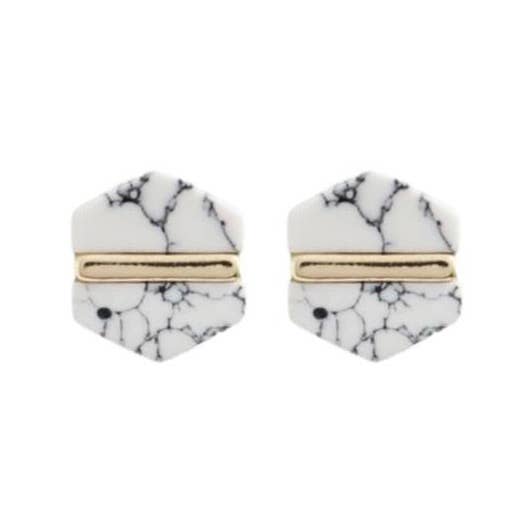 White Marble Hexagon Stud Earrings for Elegant Style