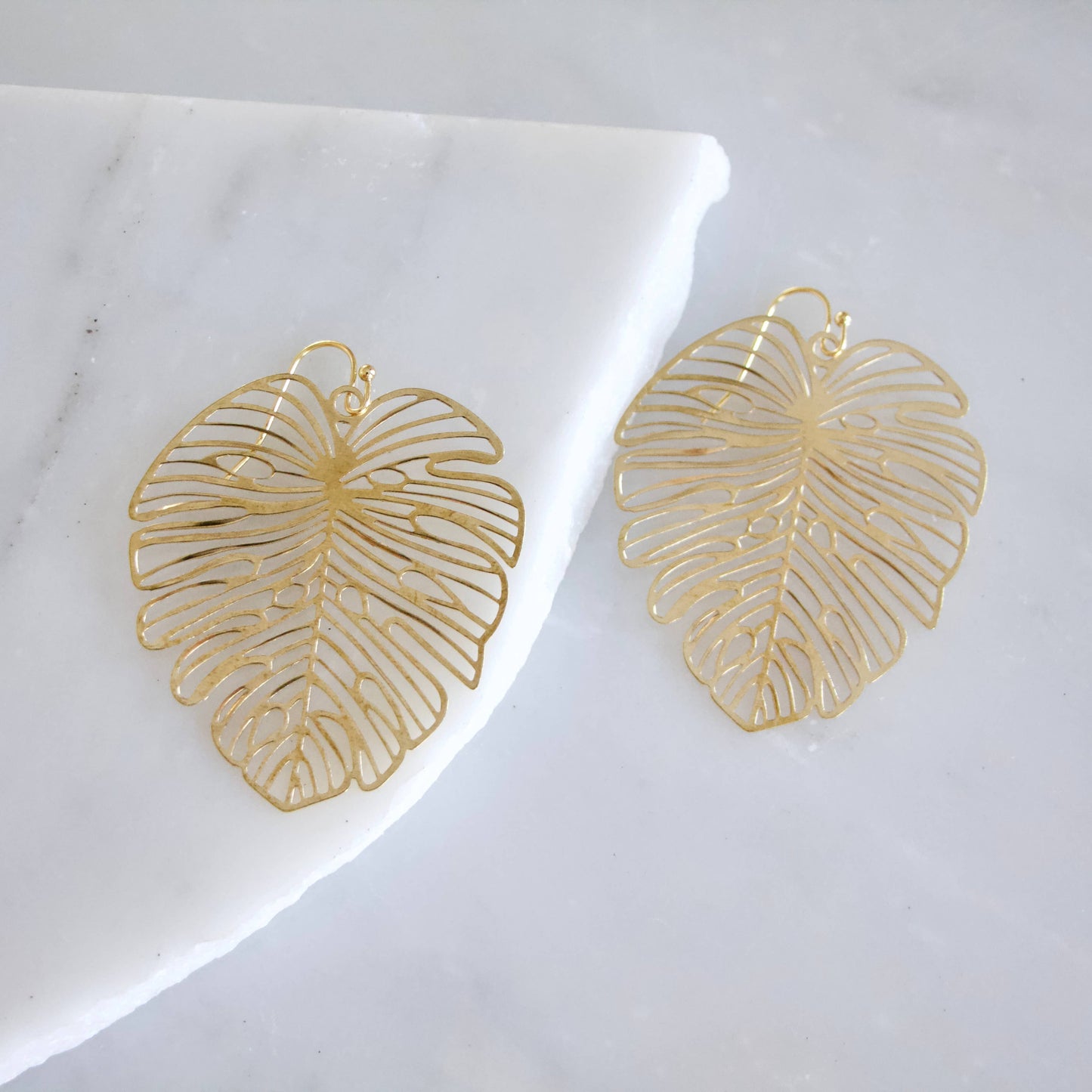 Melanie Monstera Leaf Earrings in Gold Plated Design