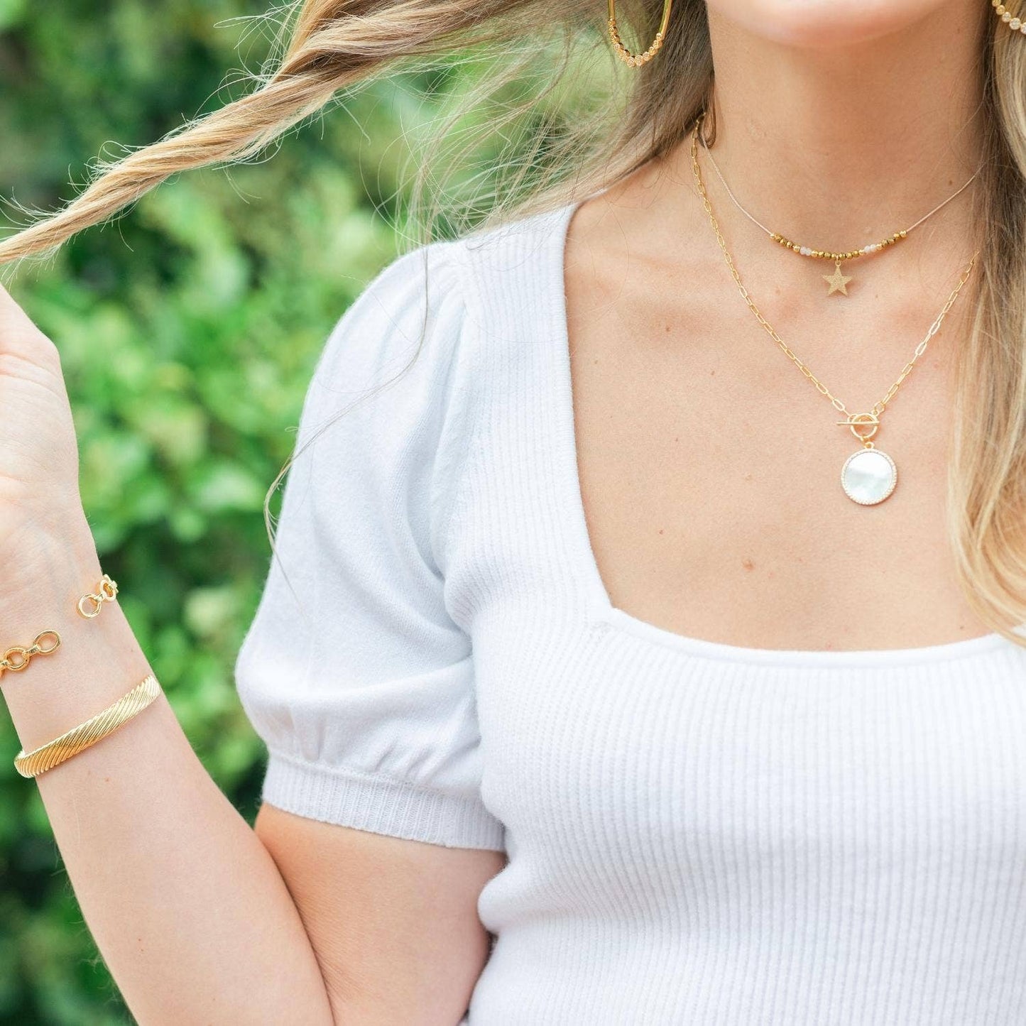 Full Circle Mother Of Pearl Pave Circle Toggle Necklace