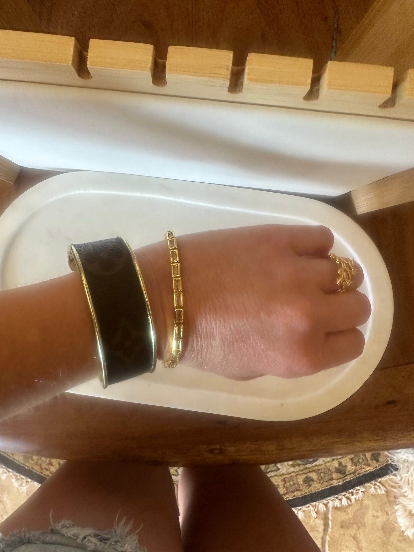 Bold Inspired Upcycled Louis Vuitton Style Cuff Bracelet