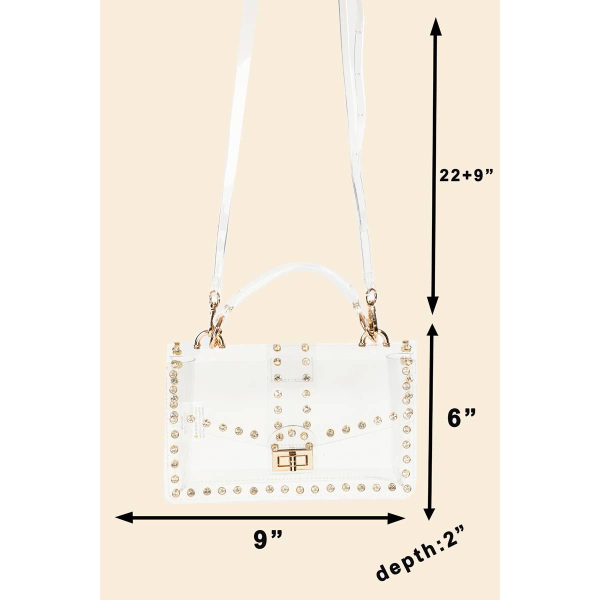 Out Loud Gold and Clear Rhinestone Trim Stadium Bag 9x6x2