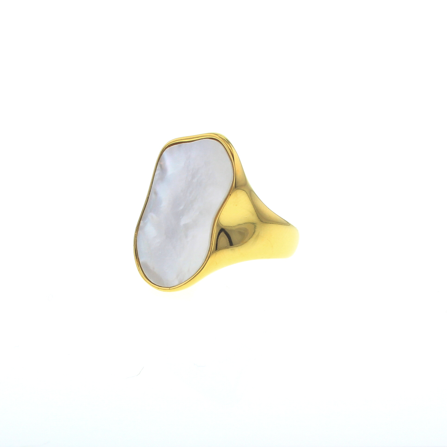 Mother of Pearl Statement Ring – Sustainable PVD Gold Design Size 6