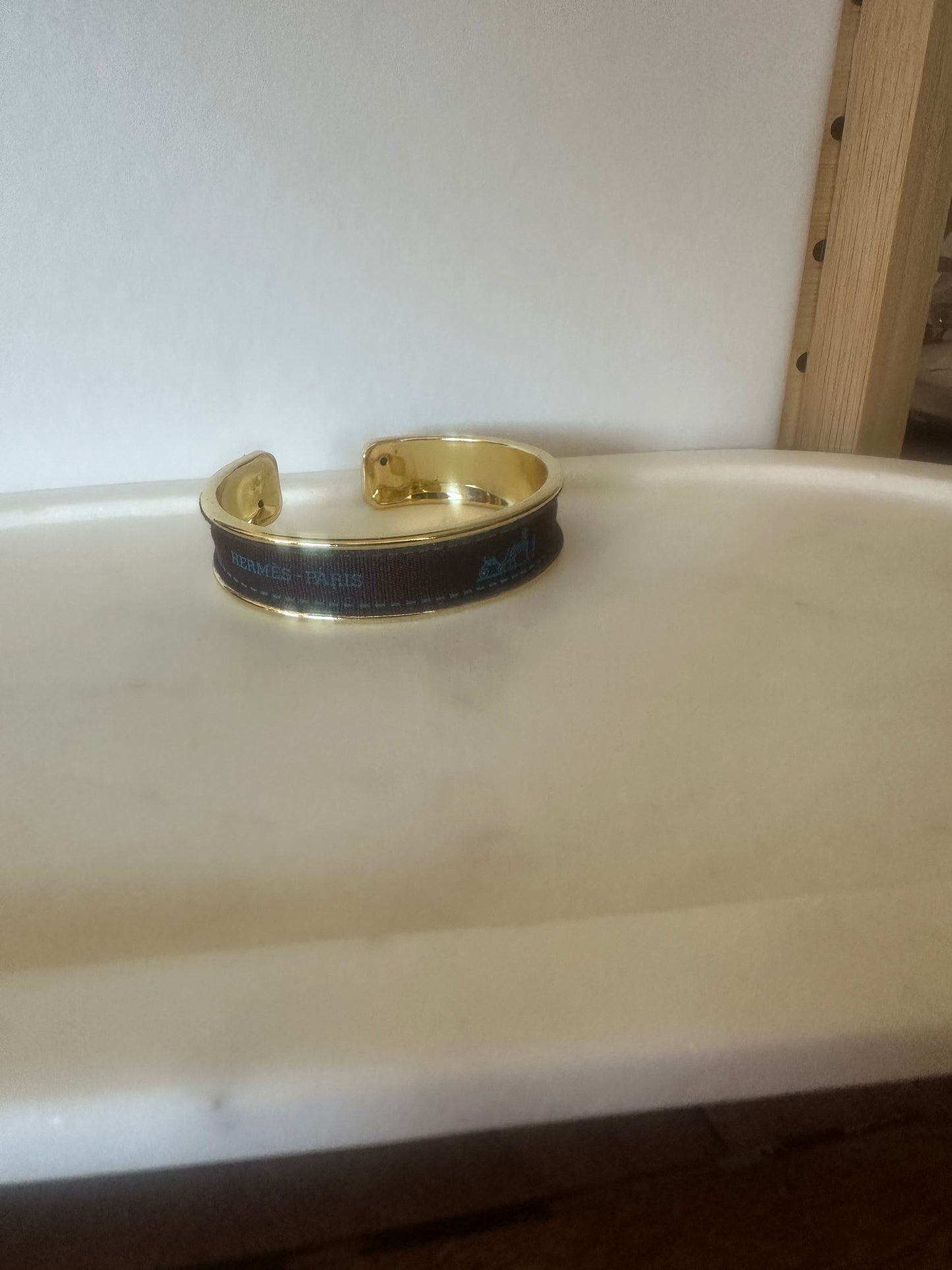 Upcycled Designer Cuff Bracelet With Hermes Accents