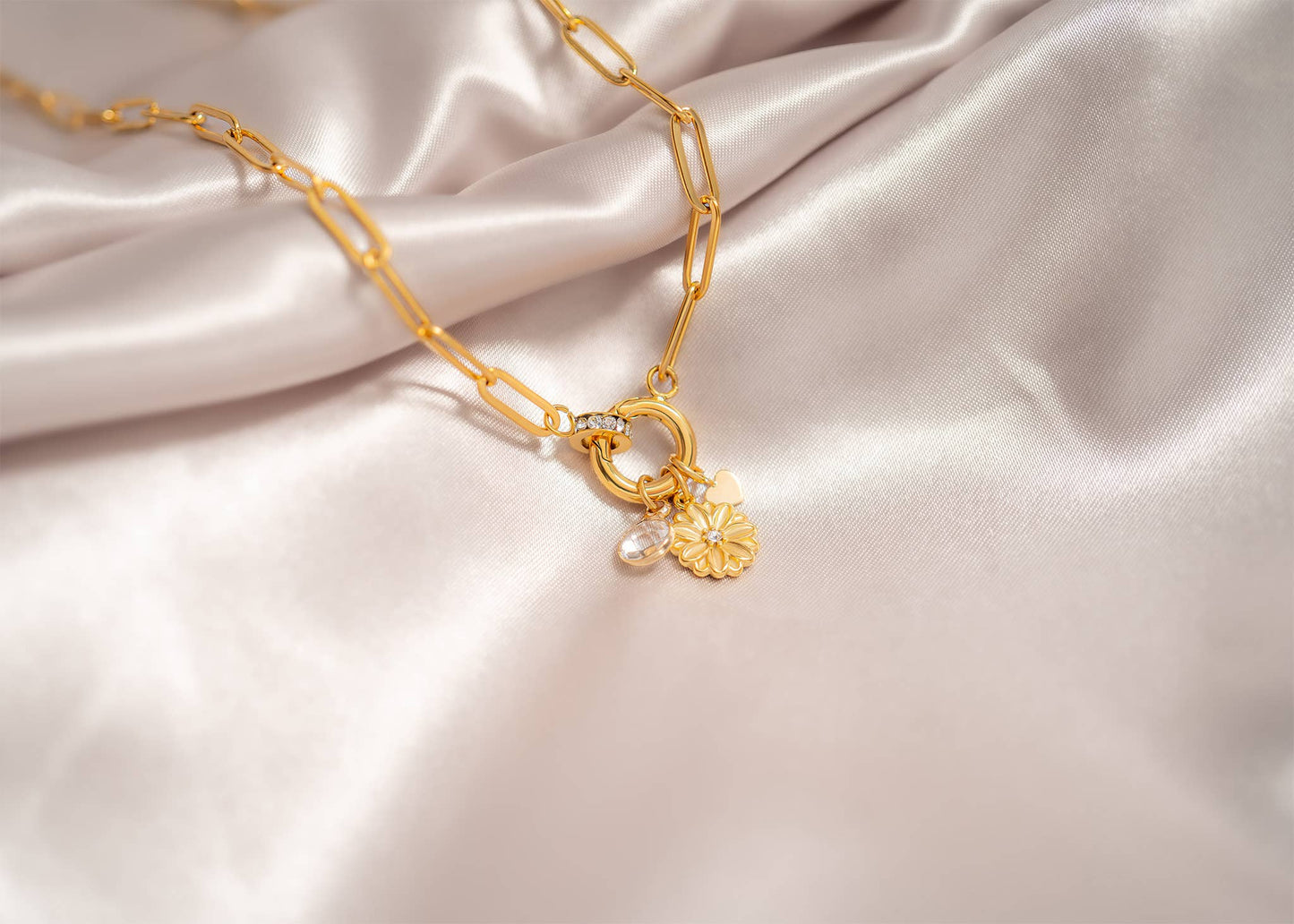 Silver Rhinestone Charm Holder Necklace Modern Elegance