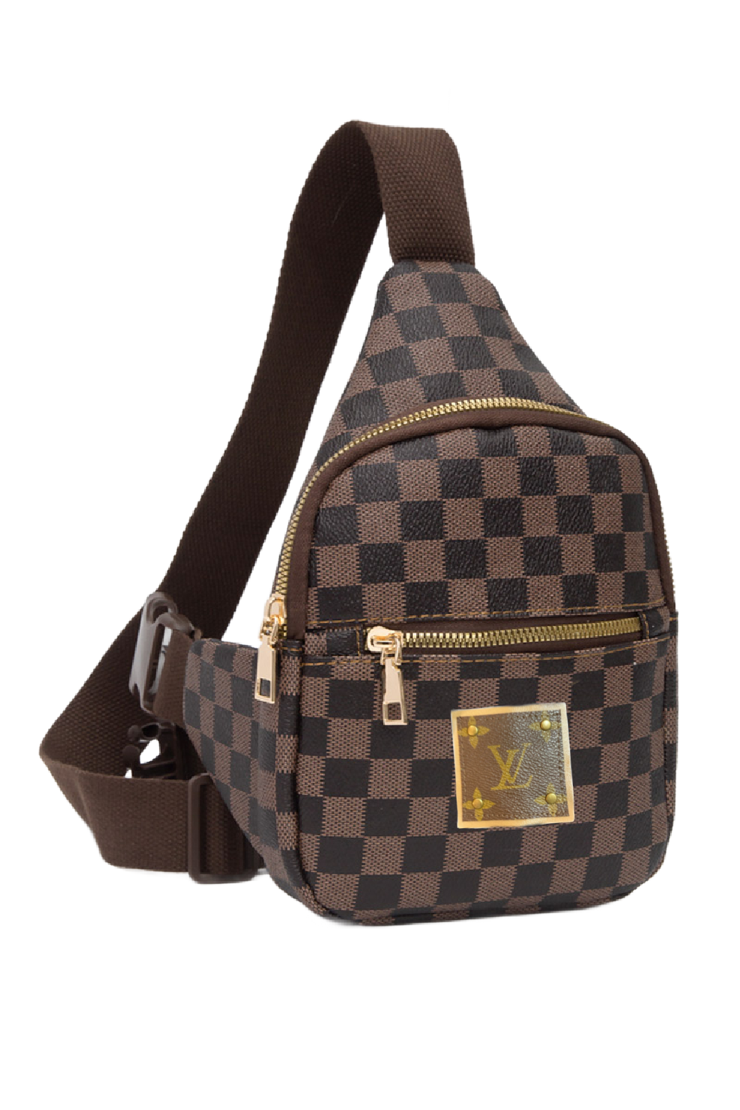 Upcycled LV Vegan Leather Brown Checkered Sling Bag Style