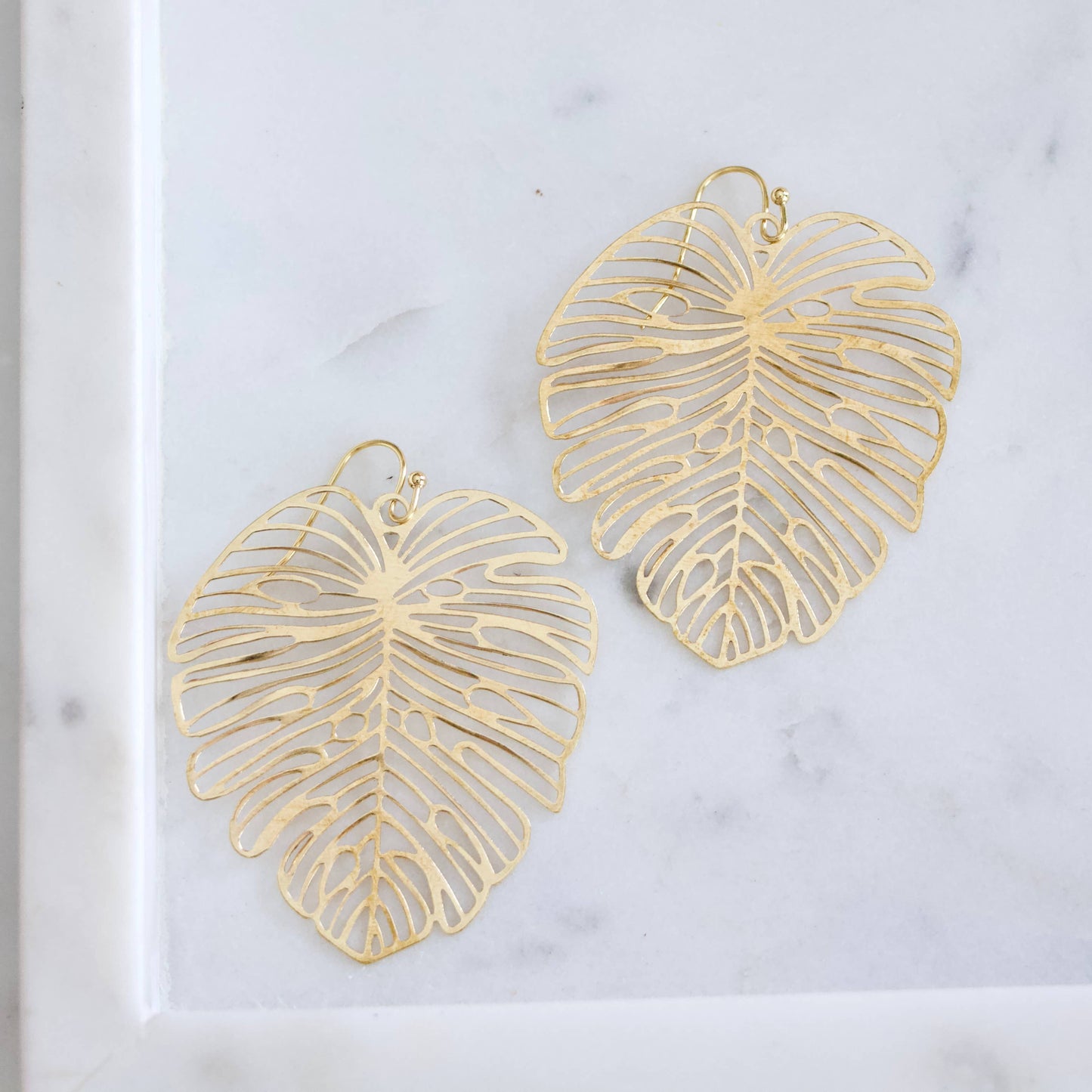 Melanie Monstera Leaf Earrings in Gold Plated Design
