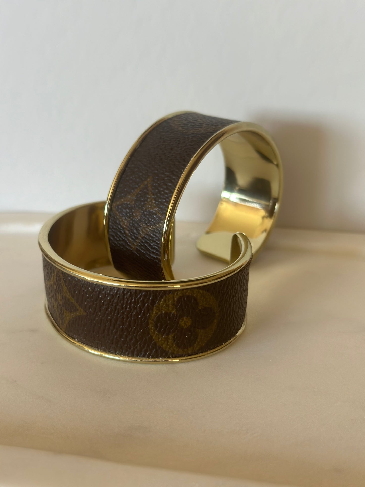 Bold Inspired Upcycled Louis Vuitton Style Cuff Bracelet