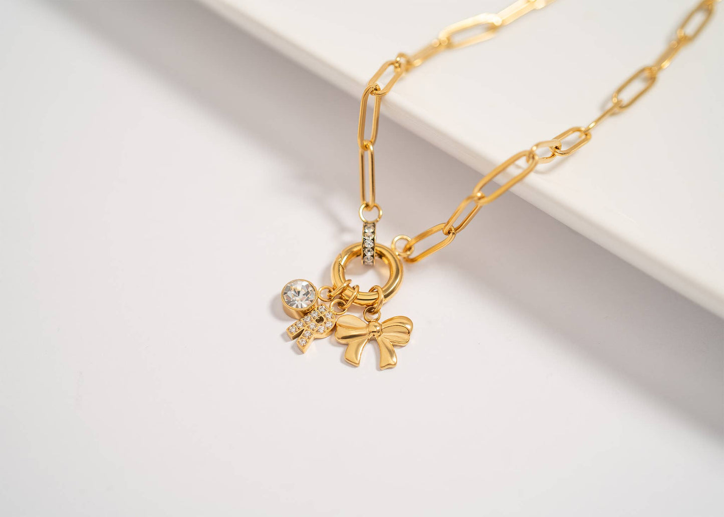 Silver Rhinestone Charm Holder Necklace Modern Elegance