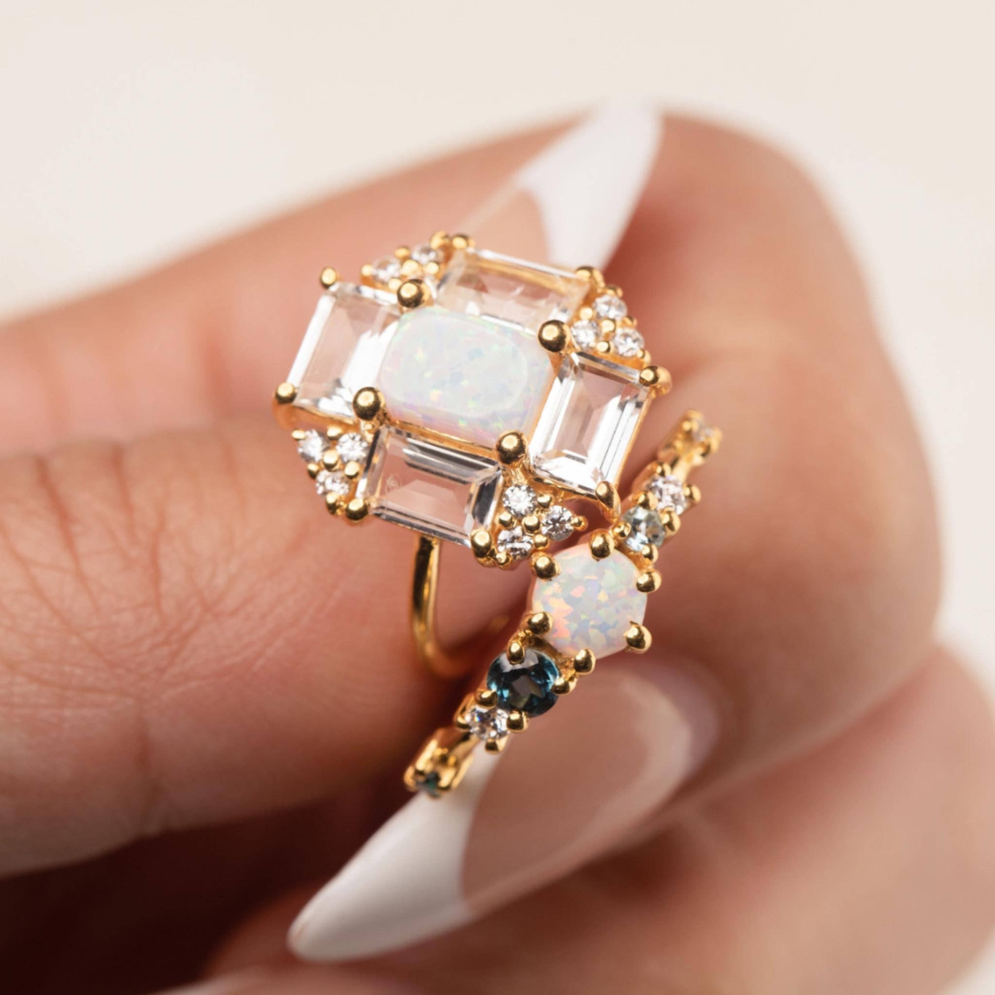 Opal & Topaz Baguette Fire Ring: 7