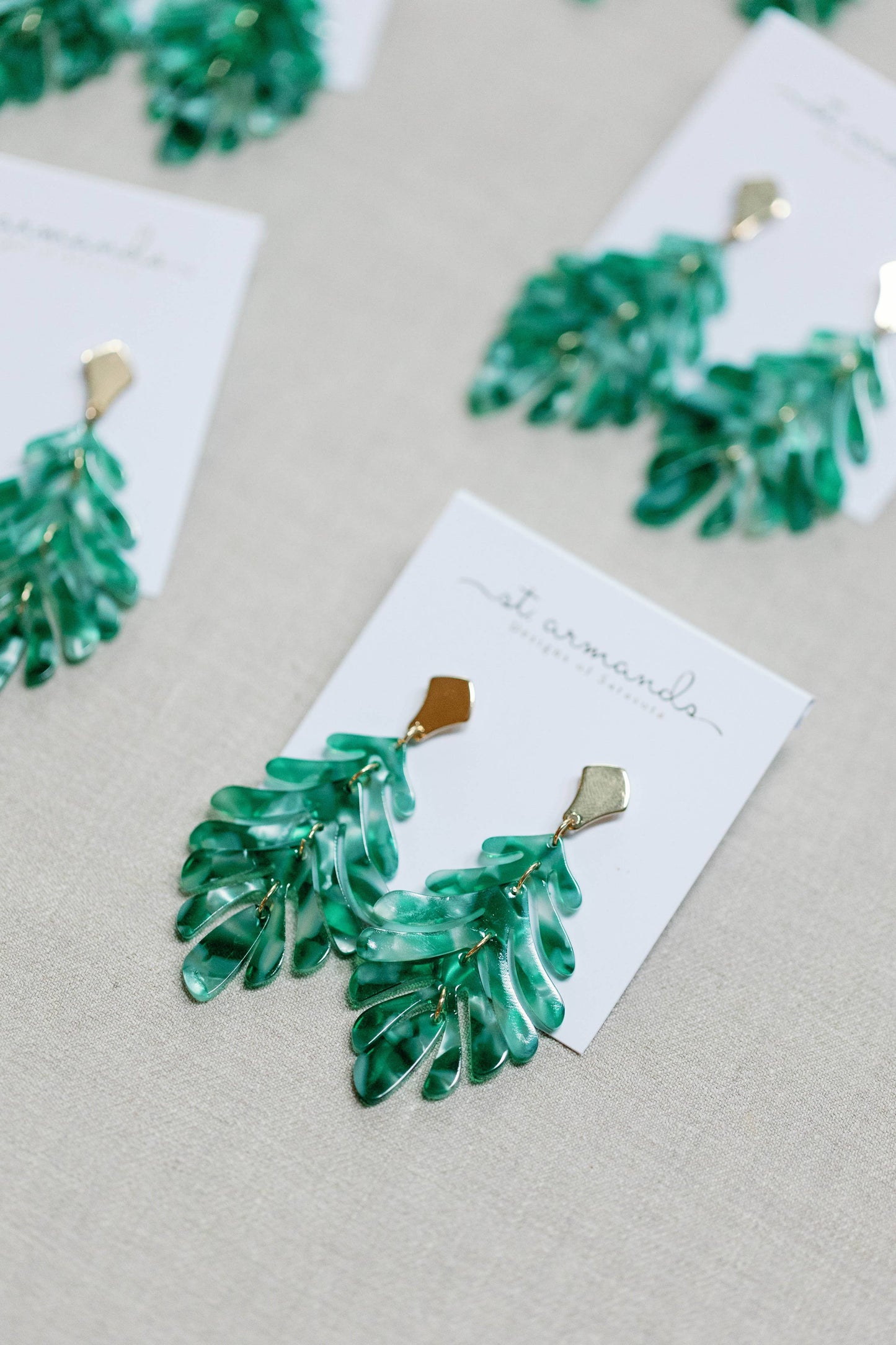 Sasha Green Petite Palm Drop Statement Earrings for Women