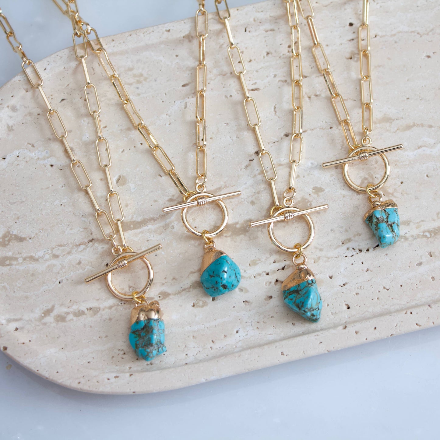 Treat Me Right Turquoise Nugget Paperclip Toggle Necklace