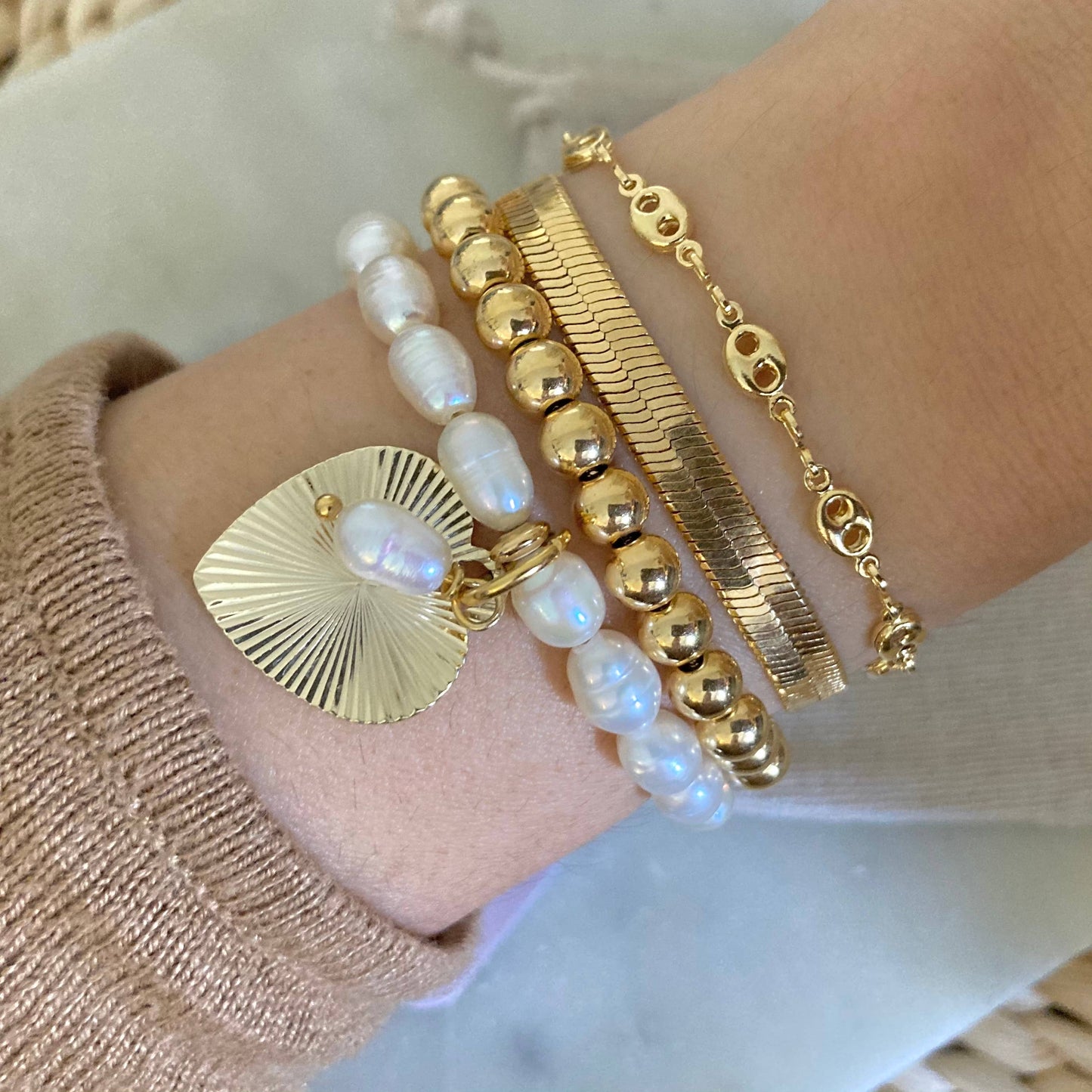 Elaina Essential 24k Gold Beaded Bracelet - Adjustable & Water Resistant