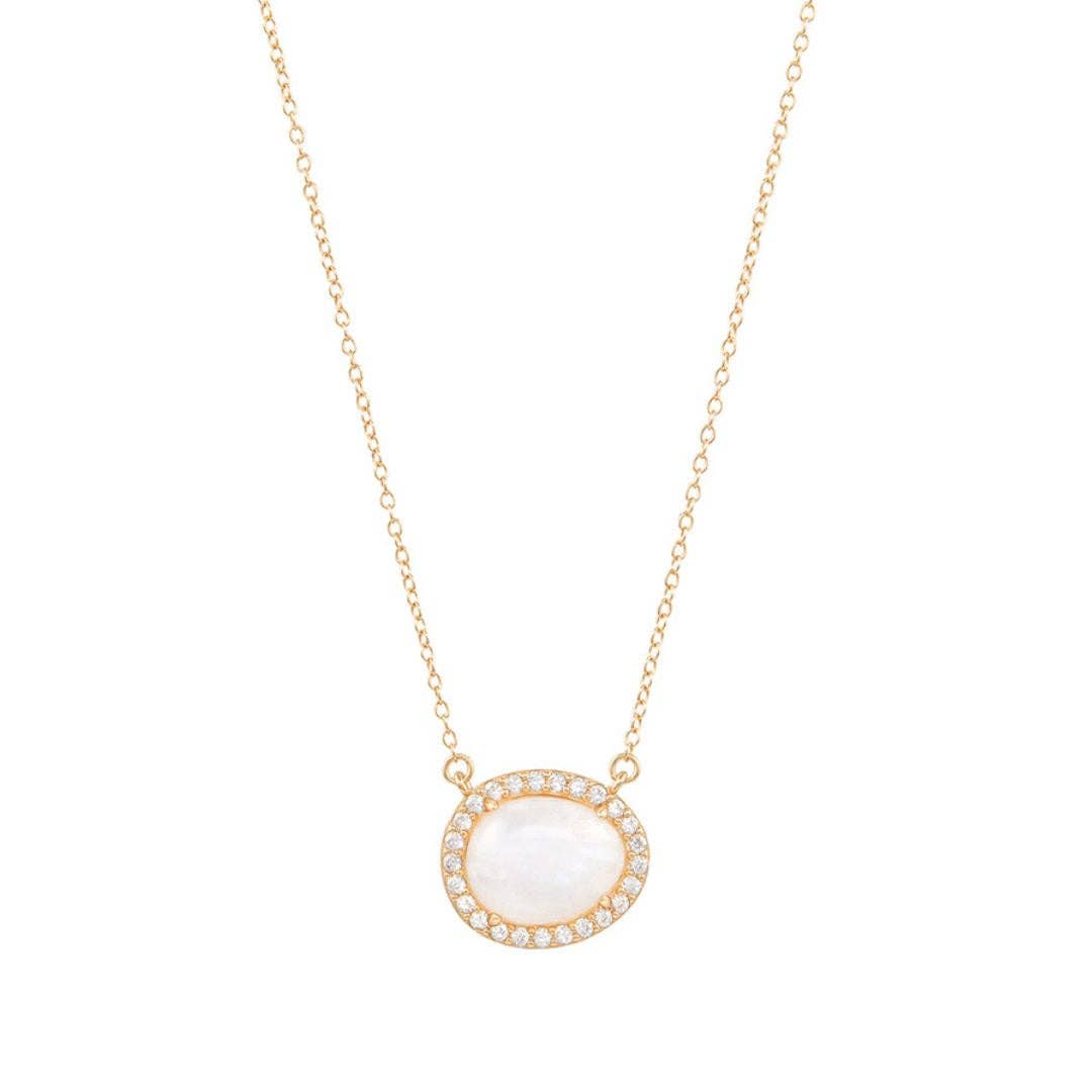 Skotia 14k Gold Vermeil Moonstone Halo Necklace Charm