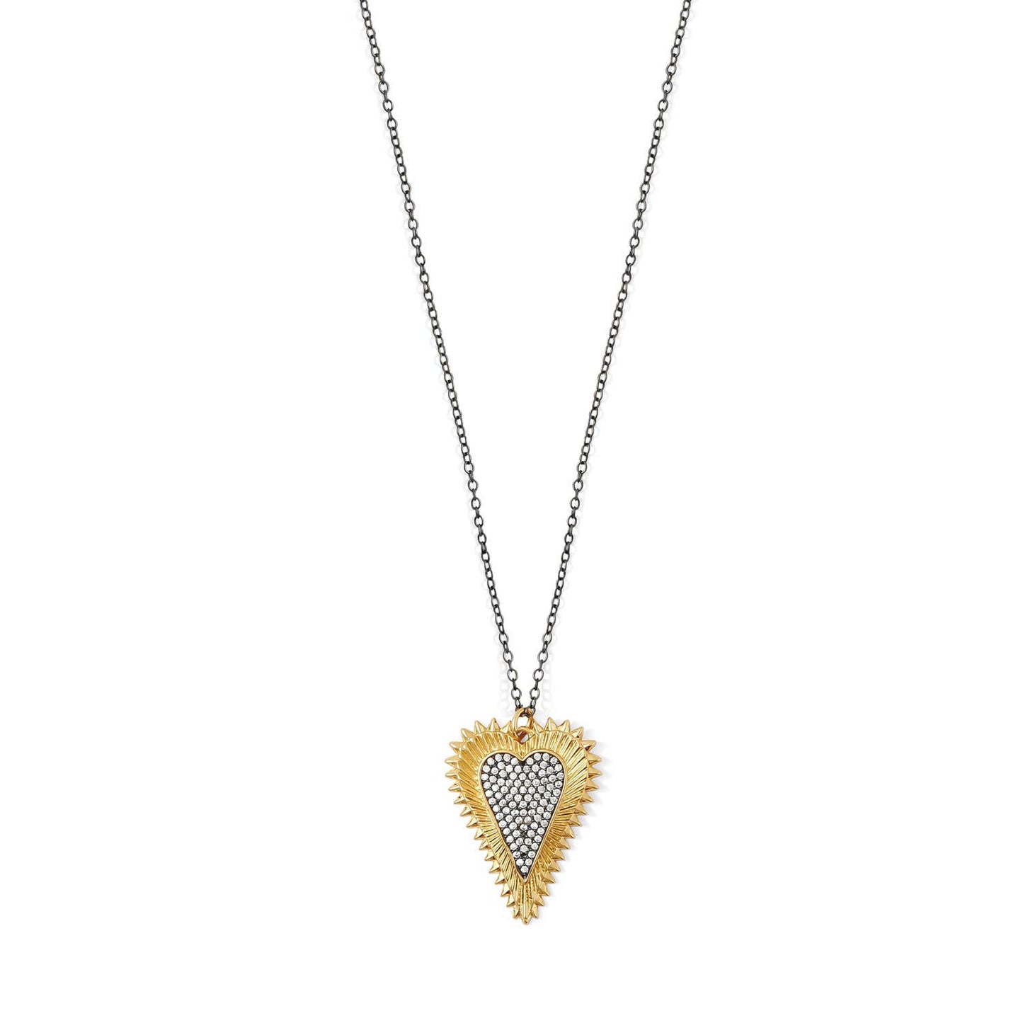 Opposites Attract Two-Tone Pave Heart Pendant Necklace