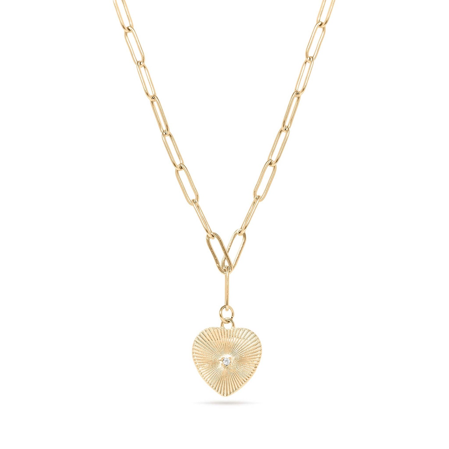 Sunburst Heart Pendant Necklace - Stainless Steel with CZ