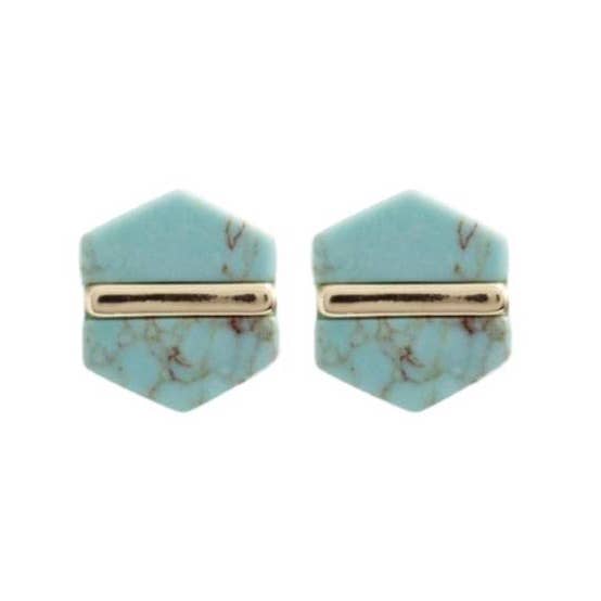 Turquoise Marble Hexagon Stud Earrings for Women