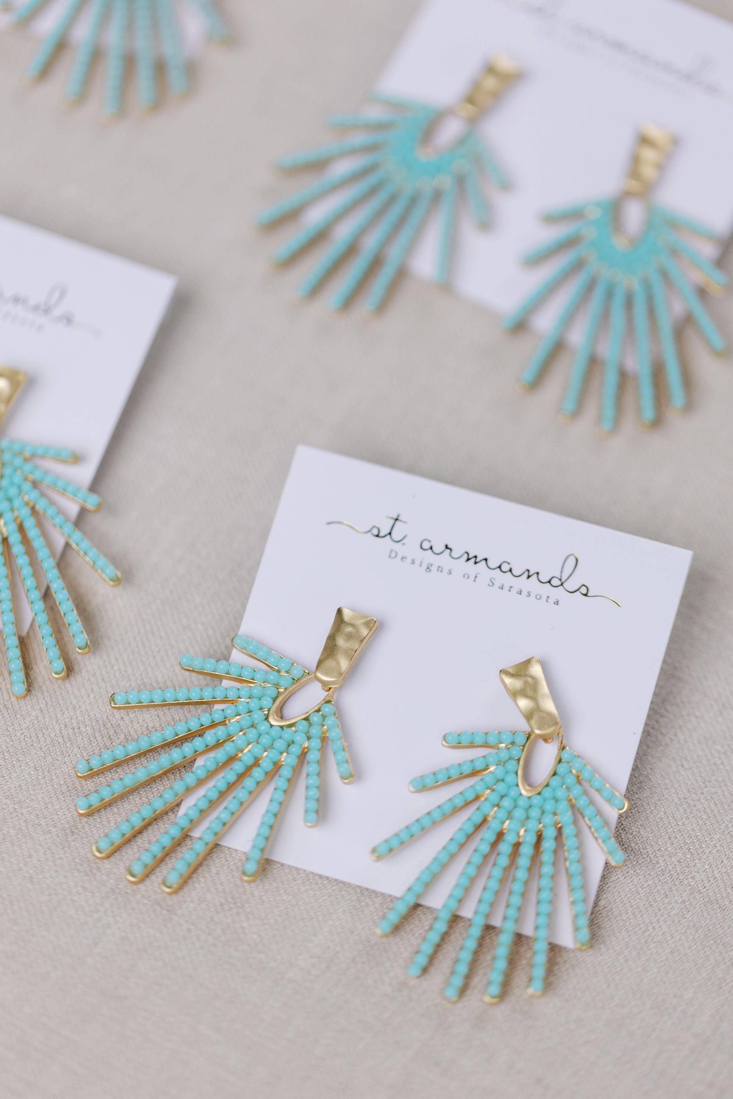 Light Turquoise Sunburst Statement Drop Earrings 2 Inch