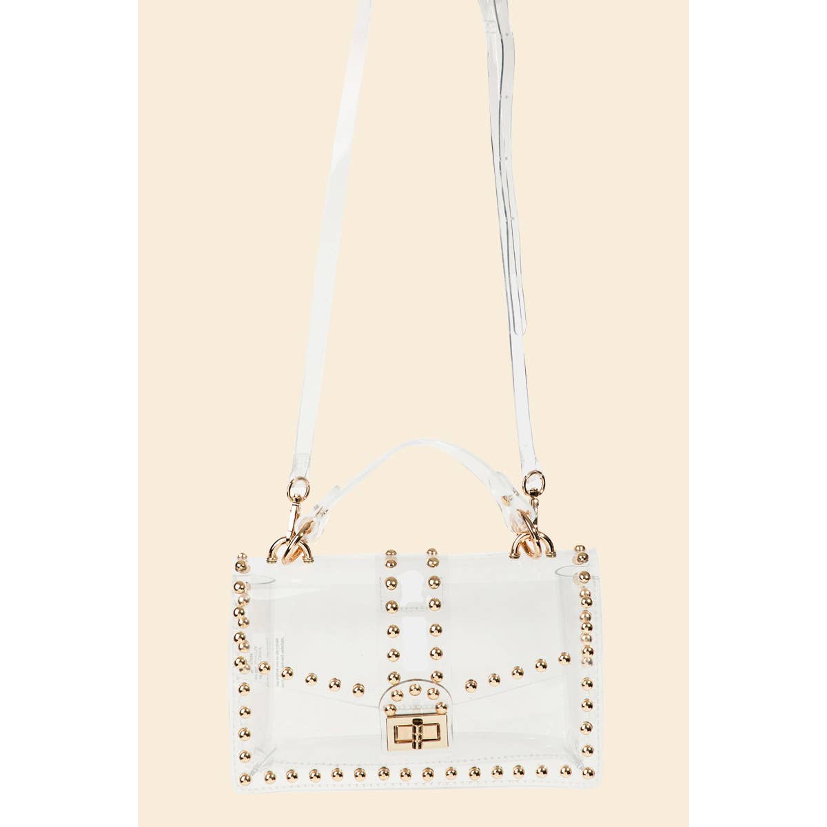 She's a Winner Gold Rhinestone Studded Clear Stadium Bag