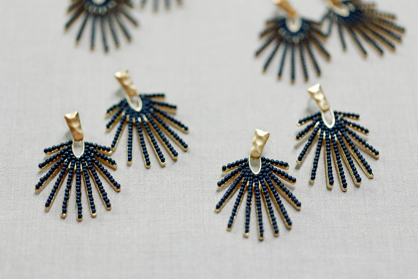Navy Sunburst Statement Drop Earrings for Bold Style
