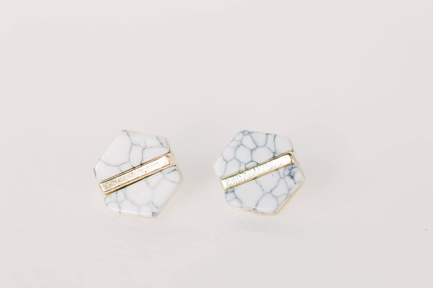 White Marble Hexagon Stud Earrings for Elegant Style