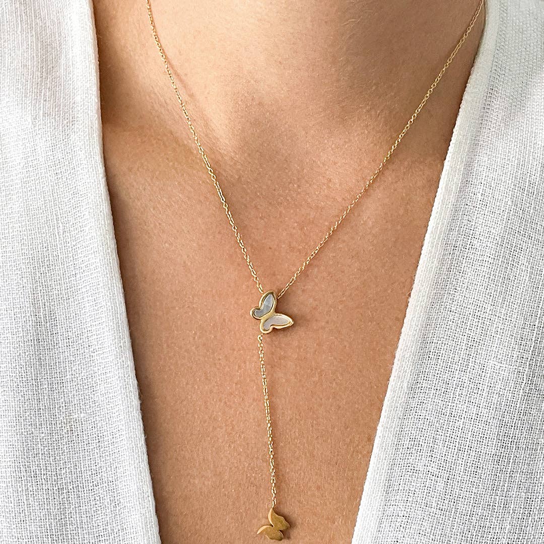 Katie Butterfly Lariat Necklace in 14k Gold Vermeil