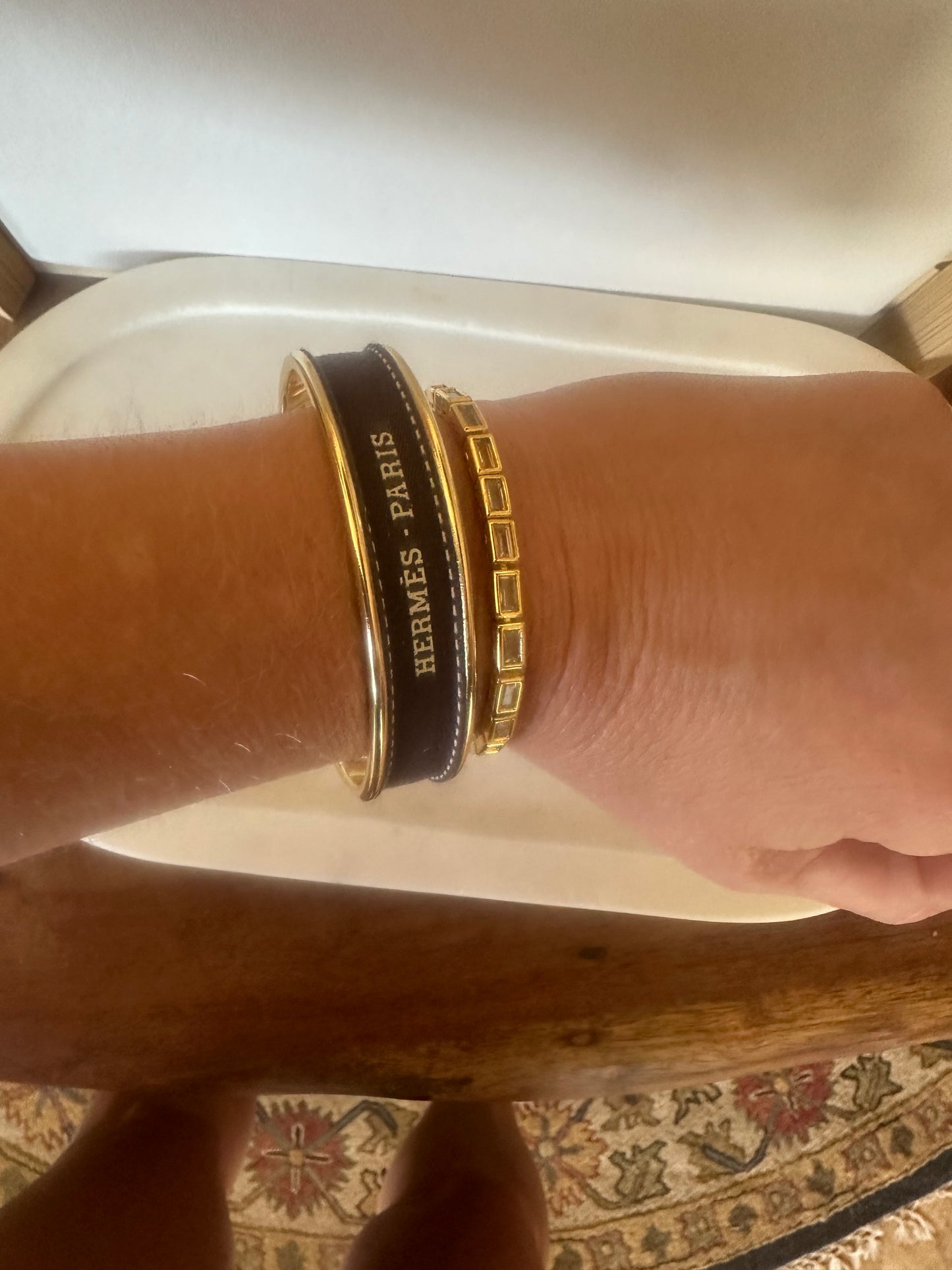 Hermes Inspired Upcycled Cuff Bracelet With Brown Ribbon